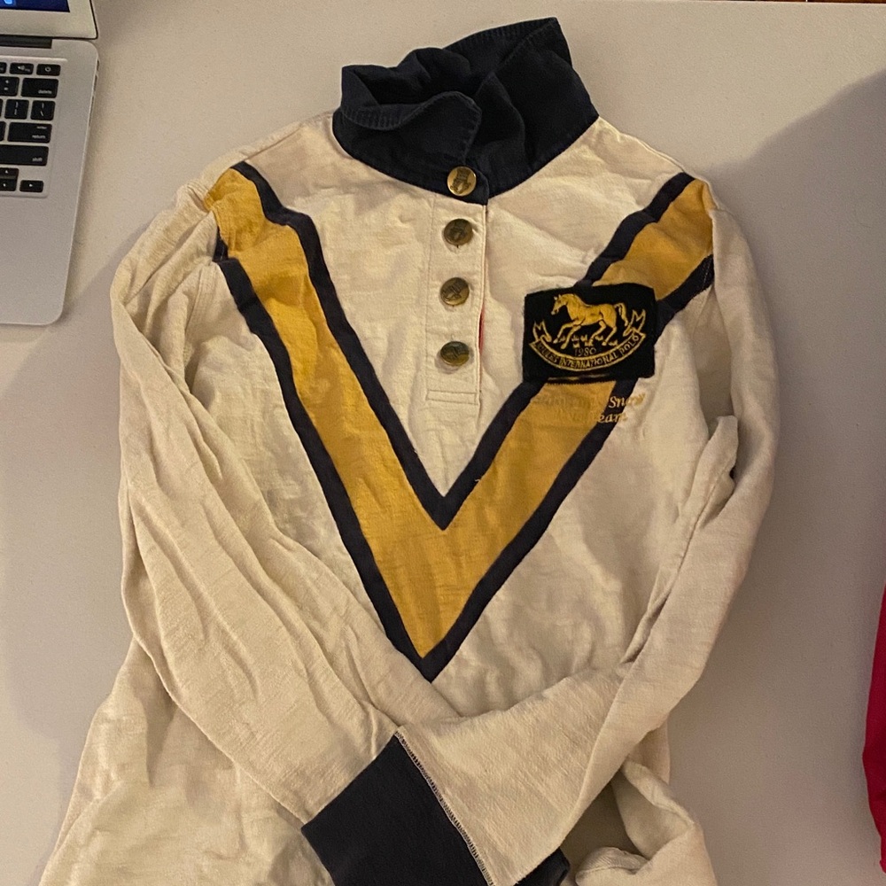 Tom Joule Cream and Navy Long Sleeve Polo Shirt